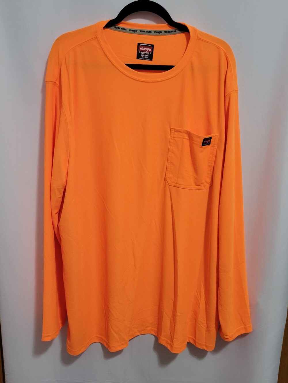 Wrangler Workwear Long Sleeve Pocket Polyester Tee - Neon Orange. 3XL.NEW